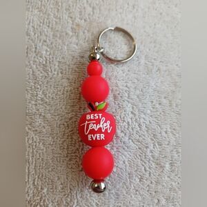 Best Teacher Ever Red Apple Beaded Keychain
